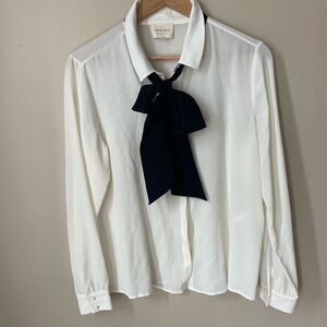 Sezane Chemise Lives Black and White Tie Neck Top